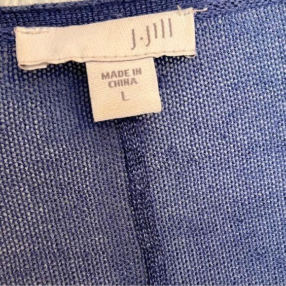 J. Jill Pointelle Linen Blend Open Front Lightweight Blue Cardigan size large - Picture 5 of 6